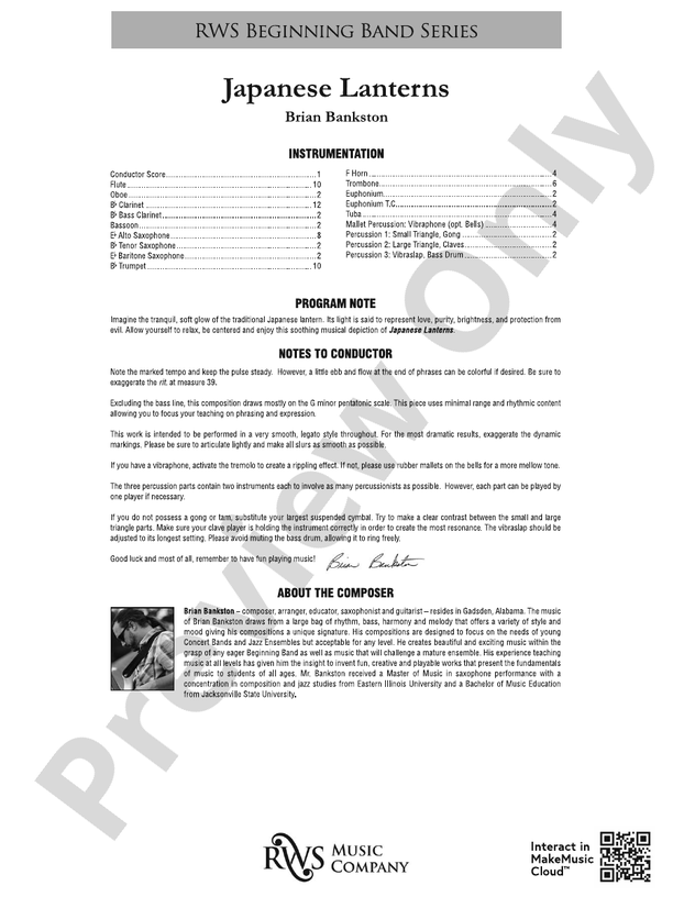 Japanese Lanterns - Concert Band Conductor Score & Parts (Digital Download)