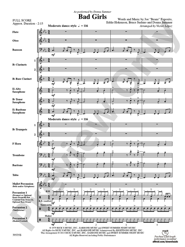 Bad Girls - Concert Band Conductor Score & Parts (Digital Download)