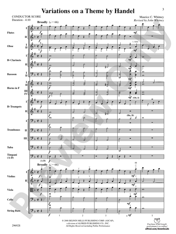 Variations on a Theme by Handel - Full Orchestra Conductor Score & Parts (Digital Download)