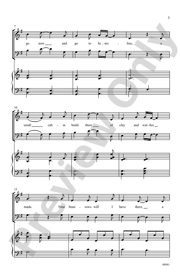 The Lake Isle of Innisfree - SAB Choral Octavo (Digital Download)