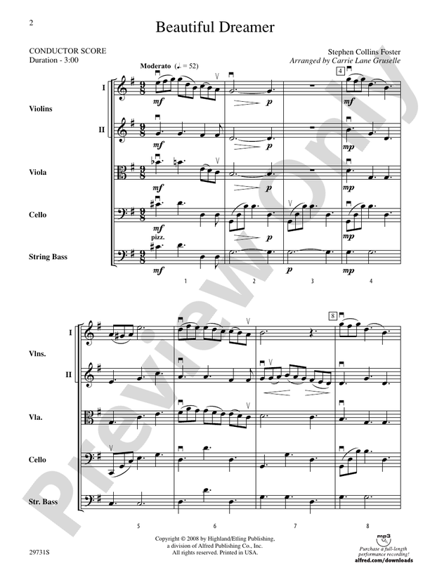 Beautiful Dreamer – String Orchestra Conductor Score & Parts (Digital Download)