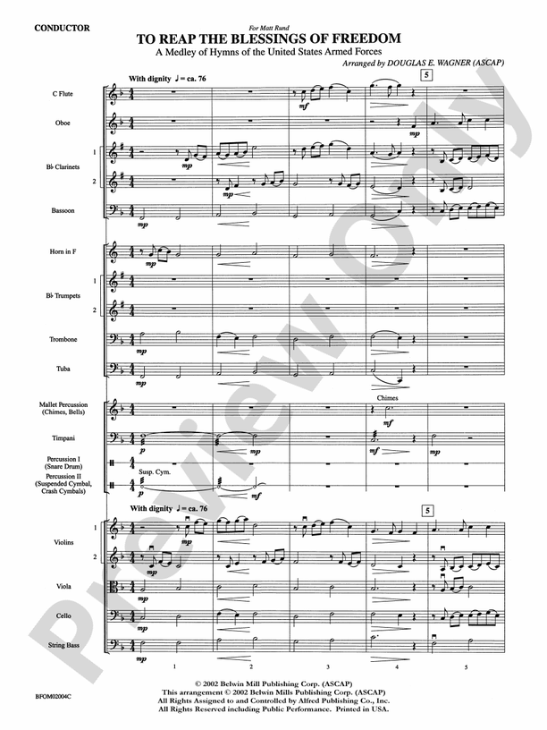 To Reap the Blessings of Freedom (A Medley of Hymns of the United States Armed Forces) – Full Orchestra Conductor Score & Parts (Digital Download)