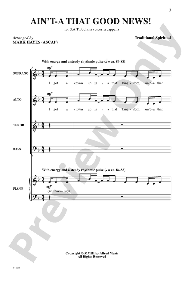 Ain't-a That Good News! - SATB divisi, a cappella Choral Octavo (Digital Download)