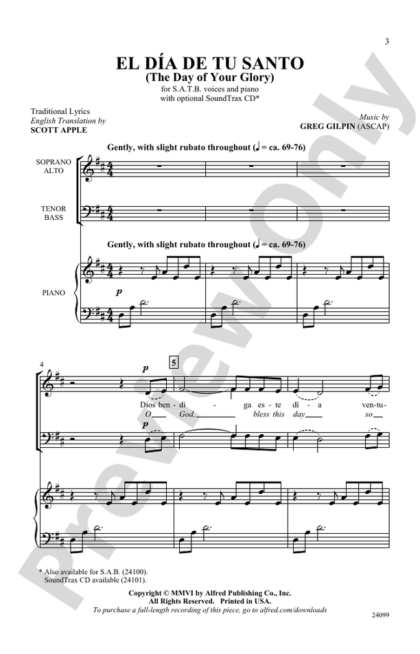 El Dia de Tu Santo (The Day of Your Glory) – SATB Choral Octavo (Digital Download)