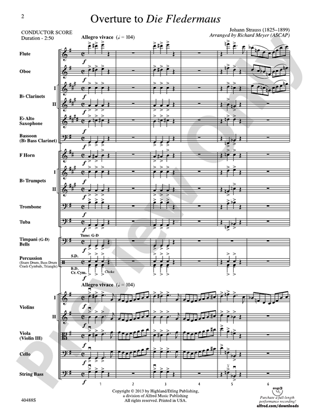 Overture to Die Fledermaus – Full Orchestra Conductor Score & Parts (Digital Download)