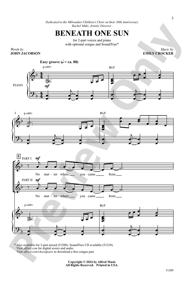 Beneath One Sun - 2 Part Treble Choral Octavo (Digital Download)