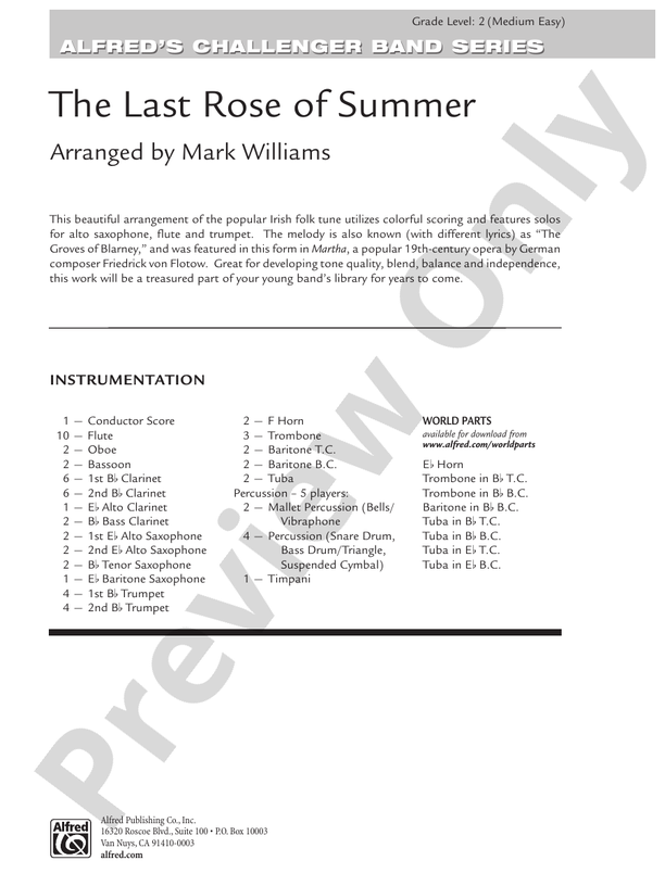 The Last Rose of Summer - Concert Band Conductor Score & Parts (Digital Download)