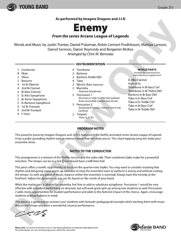 Enemy - Concert Band Conductor Score & Parts (Digital Download)