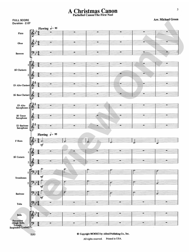 A Christmas Canon (Pachelbel Canon / The First Noel) - Concert Band Conductor Score & Parts (Digital Download)