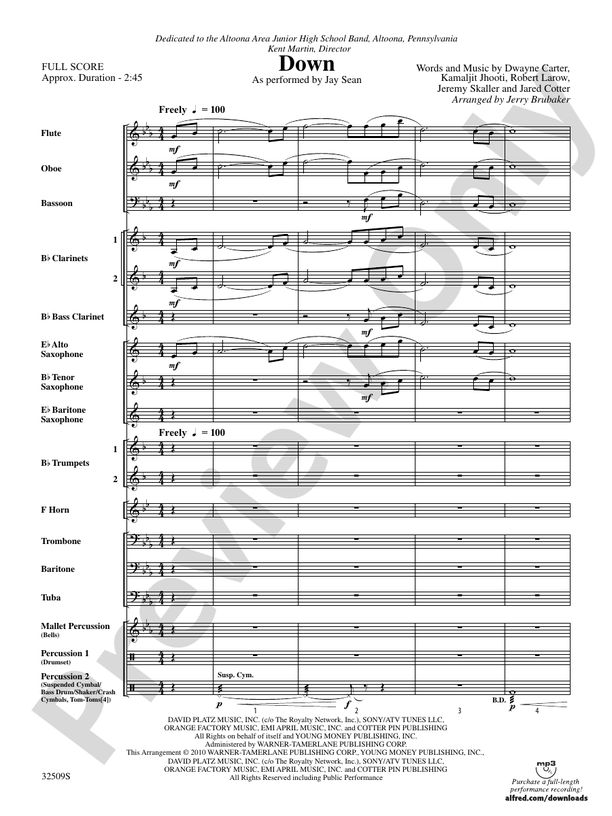 Down - Concert Band Conductor Score & Parts (Digital Download)