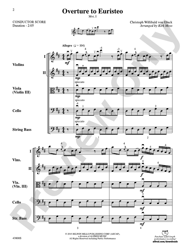 Overture to Euristeo – String Orchestra Conductor Score & Parts (Digital Download)