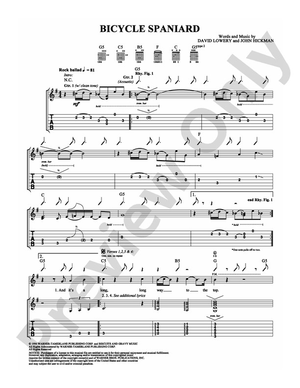 Bicycle Spaniard - Guitar TAB (Digital Download)
