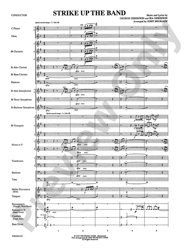 Strike Up the Band (Arr. Jerry Brubaker) - Concert Band Conductor Score & Parts (Digital Download)