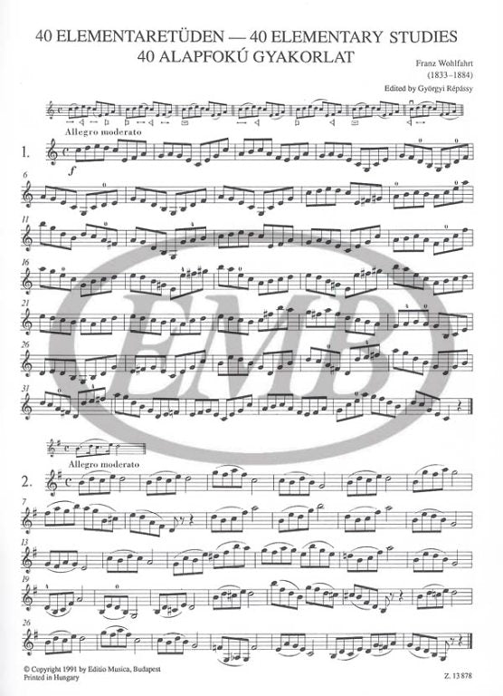 Wohlfahrt - 40 Elementary Studies Op54 - Violin Solo EMB Z13878