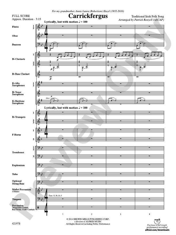 Carrickfergus - Concert Band Conductor Score & Parts (Digital Download)