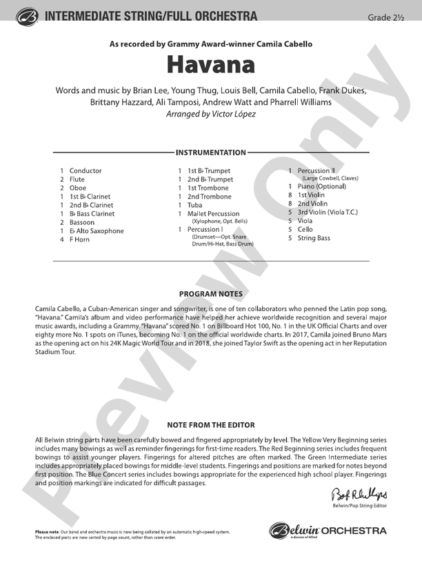 Havana - Full Orchestra Conductor Score & Parts (Digital Download)