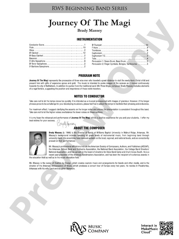 Journey of the Magi - Concert Band Conductor Score & Parts (Digital Download)