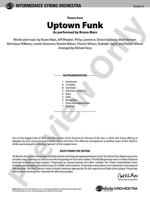 Uptown Funk, Theme from - String Orchestra Conductor Score & Parts (Digital Download)