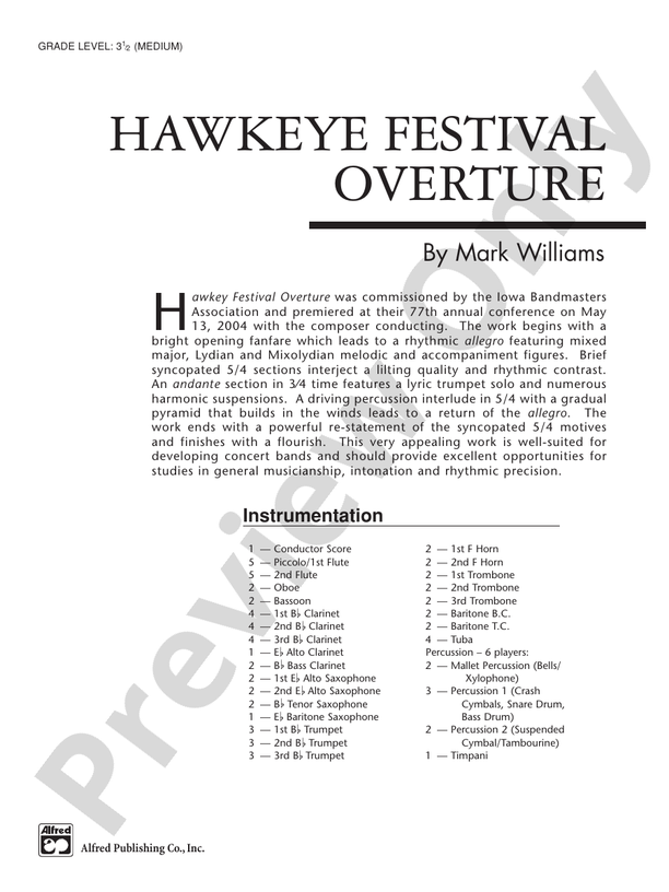Hawkeye Festival Overture - Concert Band Conductor Score & Parts (Digital Download)