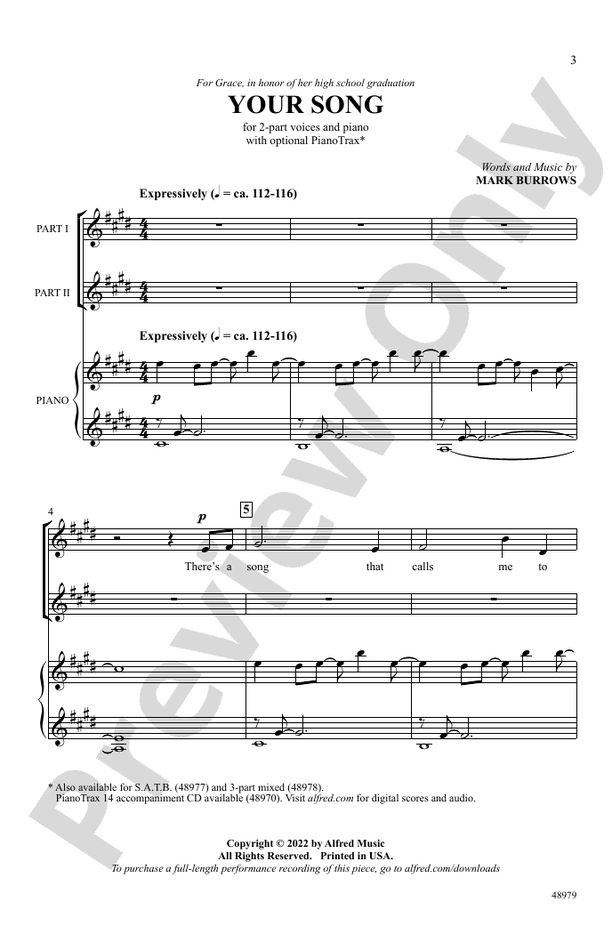 Your Song - 2 Part Treble Choral Octavo (Digital Download)