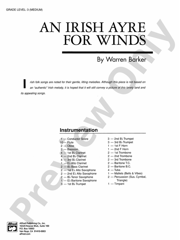Irish Ayre for Winds - Concert Band Conductor Score & Parts (Digital Download)