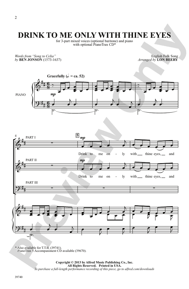 Drink to Me Only with Thine Eyes – 3-Part Mixed Choral Octavo (Digital Download)