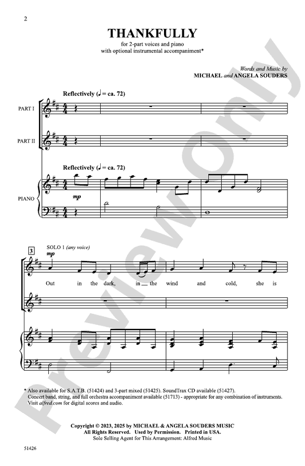 Thankfully - 2 Part Treble Choral Octavo (Digital Download)