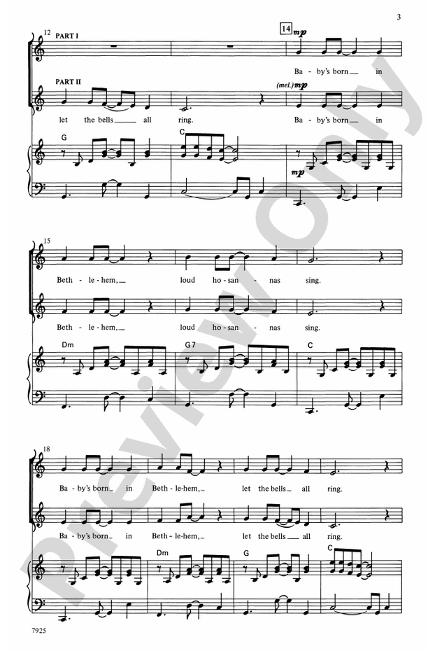 Baby's Born in Bethlehem – 3-Part Choral Octavo (Digital Download)