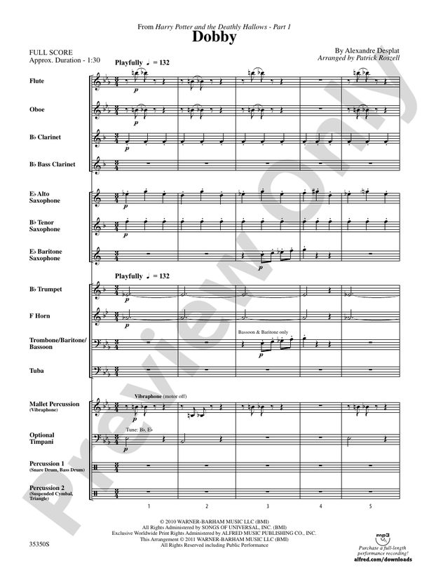 Dobby (from Harry Potter and the Deathly Hallows, Part 1) - Concert Band Conductor Score & Parts (Digital Download)