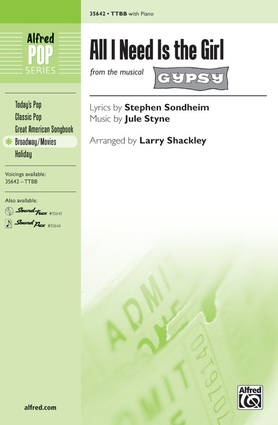 All I Need Is the Girl (from the musical Gypsy) - TTBB Choral Octavo (Digital Download)