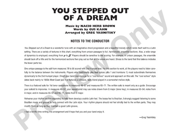 You Stepped Out of a Dream - Jazz Ensemble Conductor Score & Parts(Digital Download)