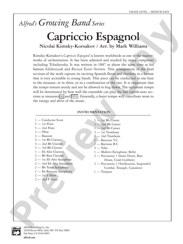 Capriccio Espagnol - Concert Band Conductor Score & Parts (Digital Download)