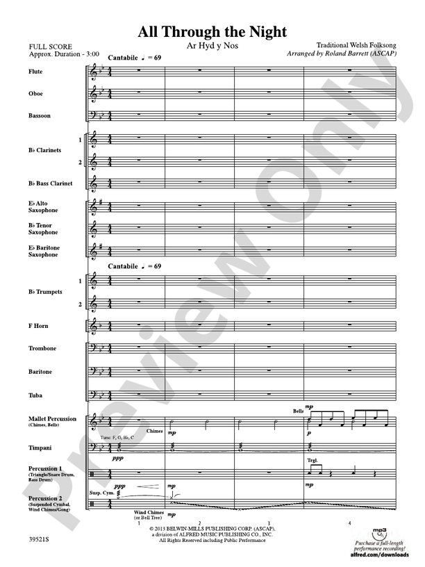 All Through the Night - Concert Band Conductor Score & Parts (Digital Download)