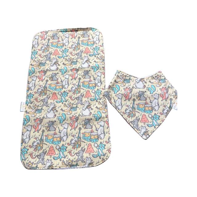 Baby Bib and Burp Cloth Animals Playing Instruments