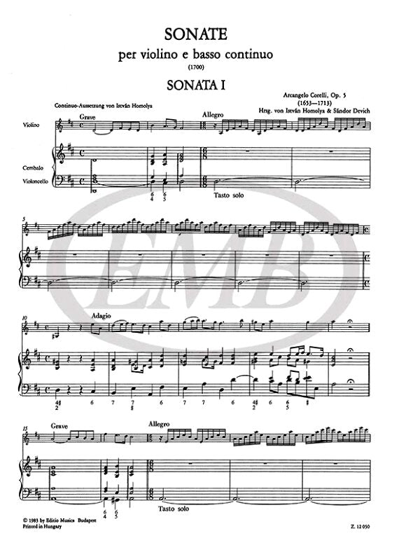 Corelli - 12 Sonatas Op5 Volume 1A - Violin/Basso Continuo EMB Z12050