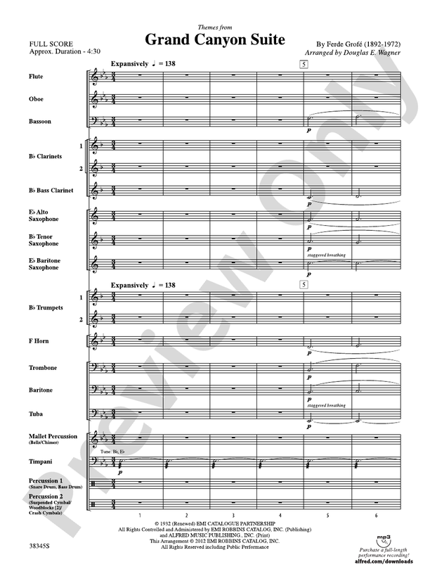 Grand Canyon Suite, Themes from - Concert Band Conductor Score & Parts (Digital Download)