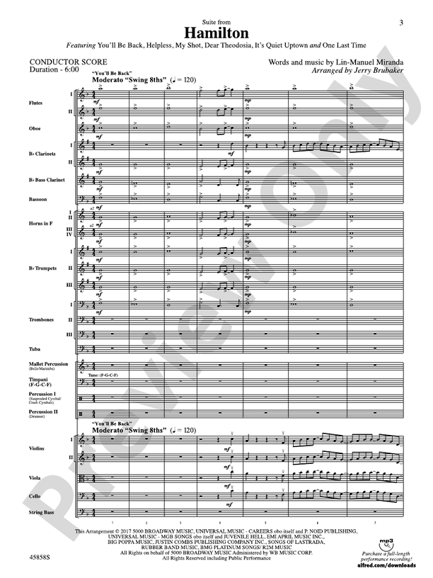 Hamilton, Suite from - Full Orchestra Conductor Score & Parts (Digital Download)
