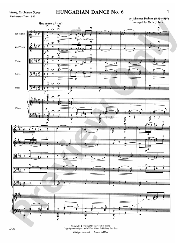 Hungarian Dance No. 6 – String Orchestra Conductor Score & Parts (Digital Download)