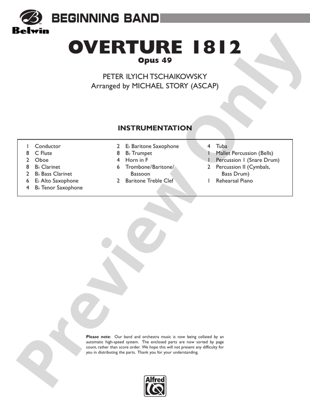 Overture 1812 (Grade 1) - Concert Band Conductor Score & Parts (Digital Download)