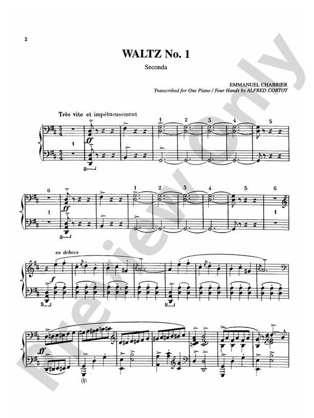 Chabrier - Three Romantic Waltzes - 1 Piano, 4 Hands (Digital Download)