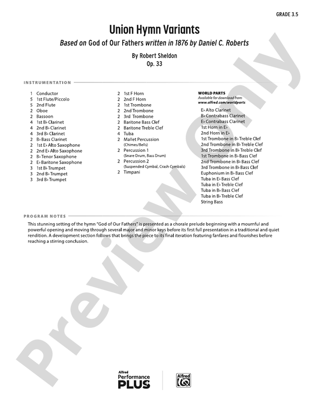 Union Hymn Variants - Concert Band Conductor Score & Parts (Digital Download)