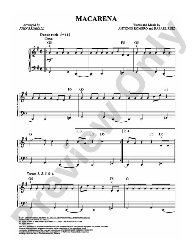 Macarena - Arr. John Brimhall - Easy Piano (Digital Download)