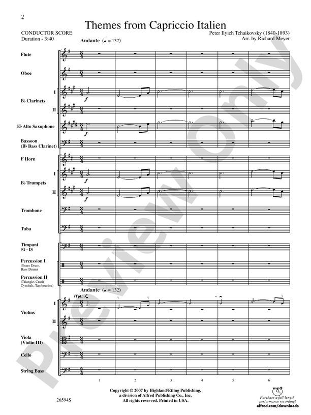 Themes from Capriccio Italien – Full Orchestra Conductor Score & Parts (Digital Download)