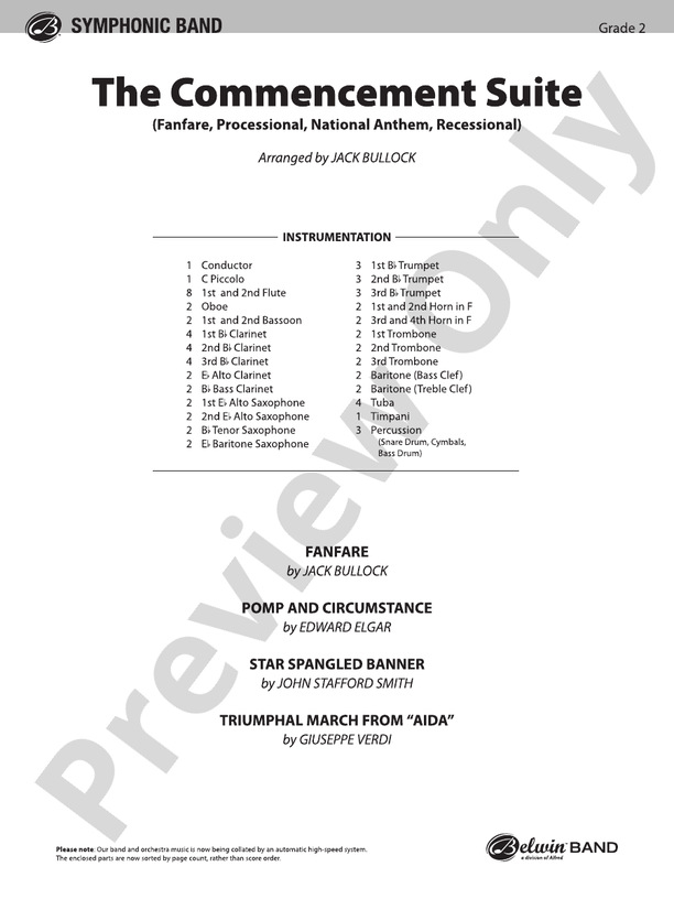 Commencement Suite (featuring a Fanfare, Processional, The National Anthem and a Recessional) - Concert Band Conductor Score & Parts (Digital Download)