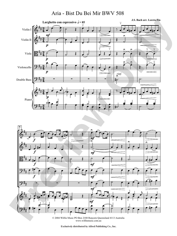Aria - Bist Du Bei Mir - Loreta Fin – String Orchestra Conductor Score & Parts (Digital Download)