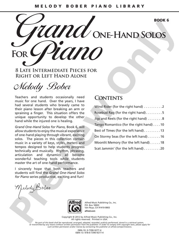 Grand One-Hand Solos for Piano, Book 6: 8 Late Intermediate Pieces for Right or Left Hand Alone - Piano Solo (Digital Download)