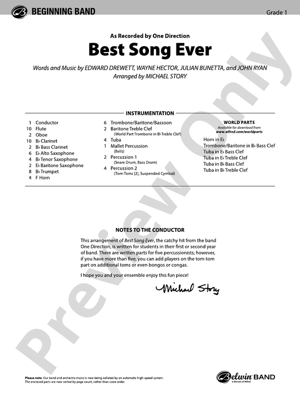 Best Song Ever - Concert Band Conductor Score & Parts (Digital Download)