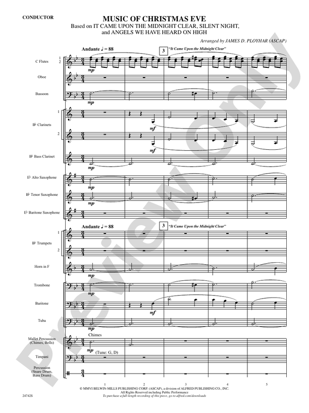 Music of Christmas Eve (Based on "It Came Upon the Midnight Clear," "Silent Night," and "Angels We Have Heard on High") - Concert Band Conductor Score & Parts (Digital Download)