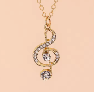Gold Treble Clef with Diamontes and Gold Chain