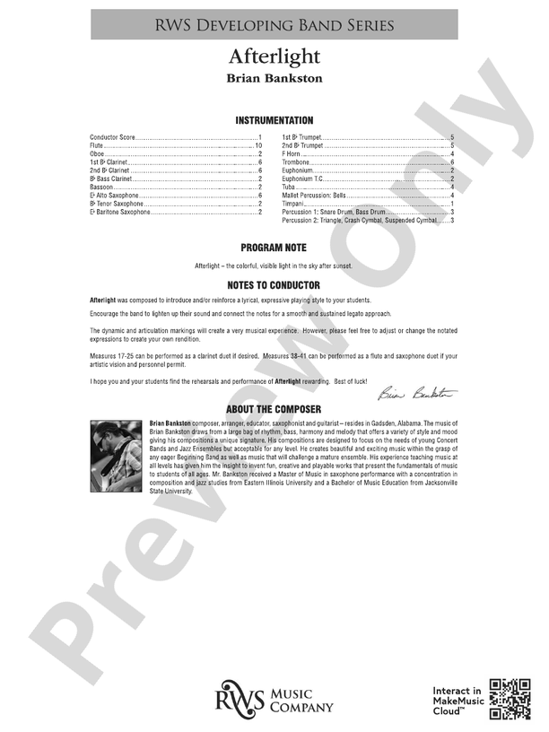 Afterlight - Concert Band Conductor Score & Parts (Digital Download)